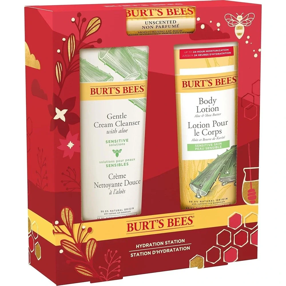 Burts Bees Hydration Station Gift Set Unscented Lip Balm Gentle Cream Cleanser